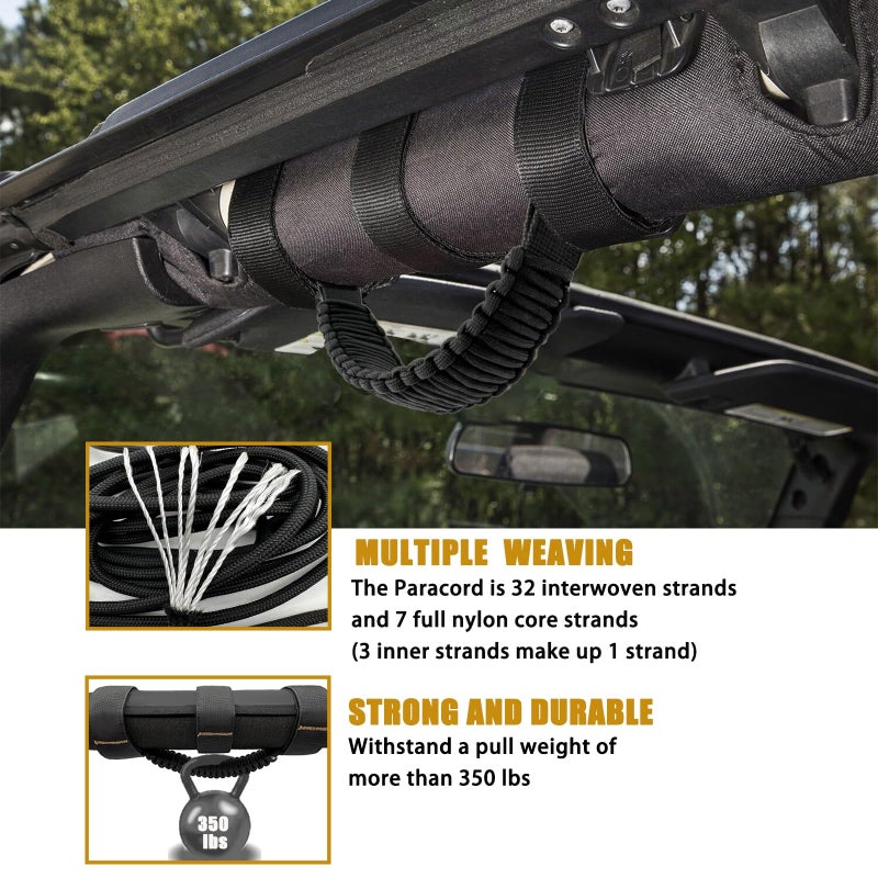 مقابض KKIKK Jeep Roll Bar Grab مقابض 4 عبوات Paraocrd Jeep مقابض الإمساك لـ Wrangler JK YJ TJ JL & Gladiator JT 2021 2022 2023 2024 Modle Jeep Wrangler مقابض الأجهزة (أسود) - Image 3